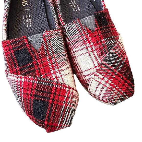 Toms Women's 6 Alpargata Classic Slip On Flats Plaid Red Black White - Picture 6 of 10
